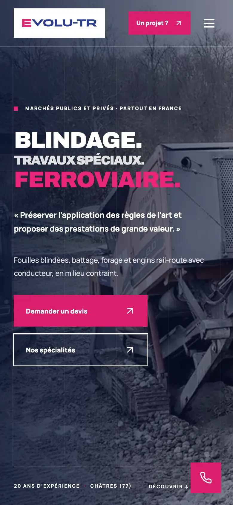 Page d’accueil du site EVOLU-TR sur mobile