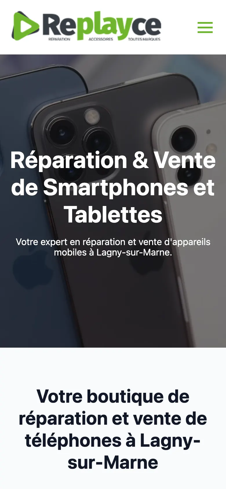 Page d’accueil du site Replayce sur mobile